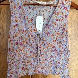 NWT Pink Rose Blue Floral Tie-Front Camisole with Pink & Orange Blooms Size Med